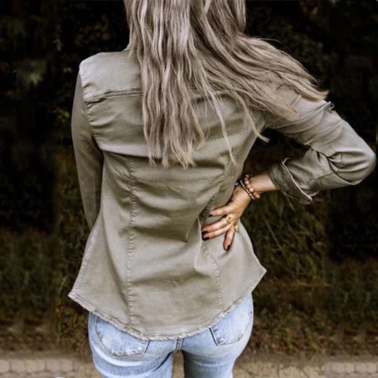 Fashion Pure Lapel Long sleeve Jean Jackets