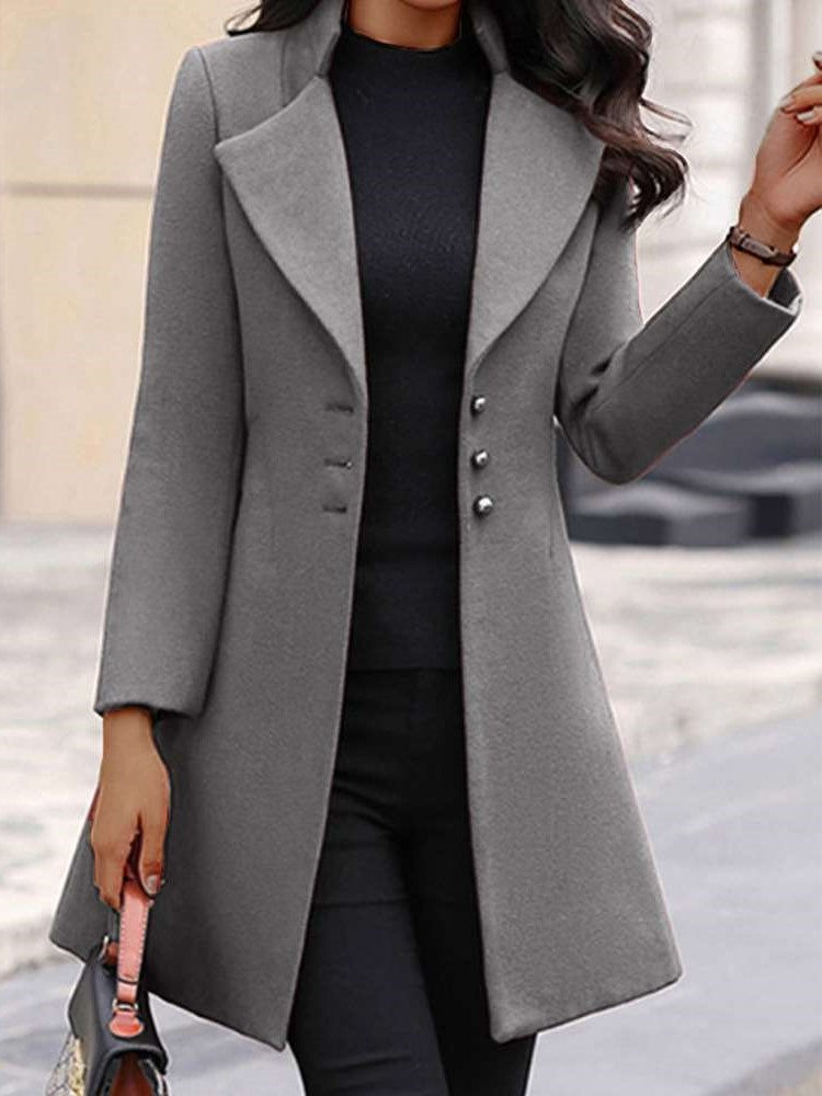 Fashion Pure Lapel Fastener Long sleeve Wool coat