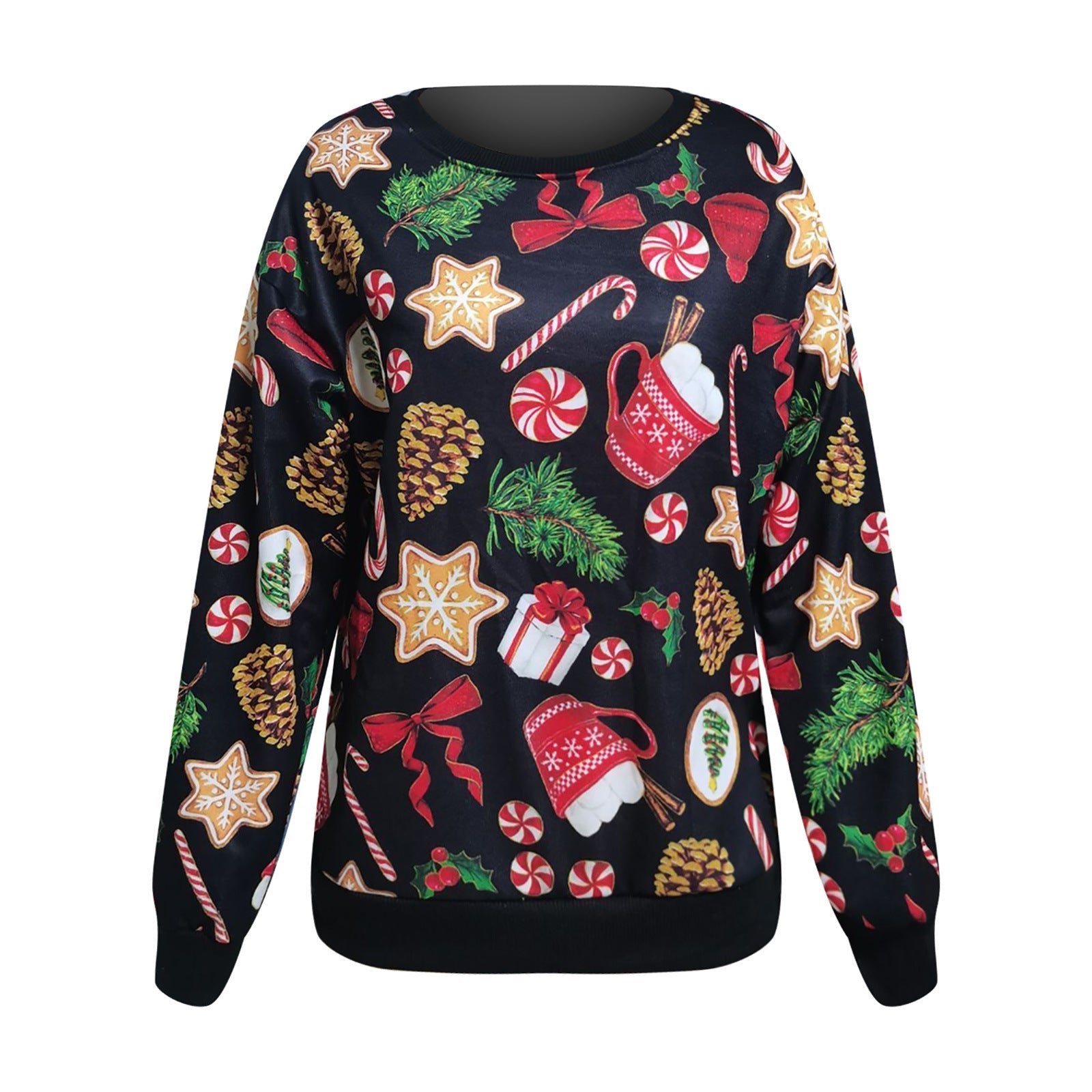 Christmas printed round neck long-sleeved fleece sweatshirts