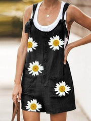 Round neck Daisy printed short jumpsuits