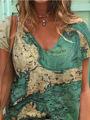 Casual Printed V Neck Short Sleeve Tops