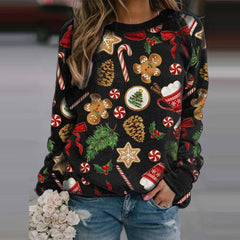 Christmas printed round neck long-sleeved fleece sweatshirts