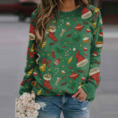 Christmas printed round neck long-sleeved fleece sweatshirts