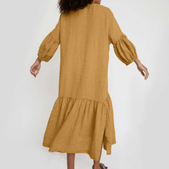 Casual Loose Pure V neck Long sleeve Gored Maxi Dresses