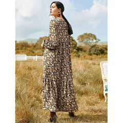 Casual Loose Floral print V neck Long sleeve Maxi Dresses