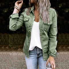 Fashion Pure Lapel Long sleeve Jean Jackets