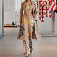 Fashion Print Lapel Long sleeve Coat&Pants &Vest Suits