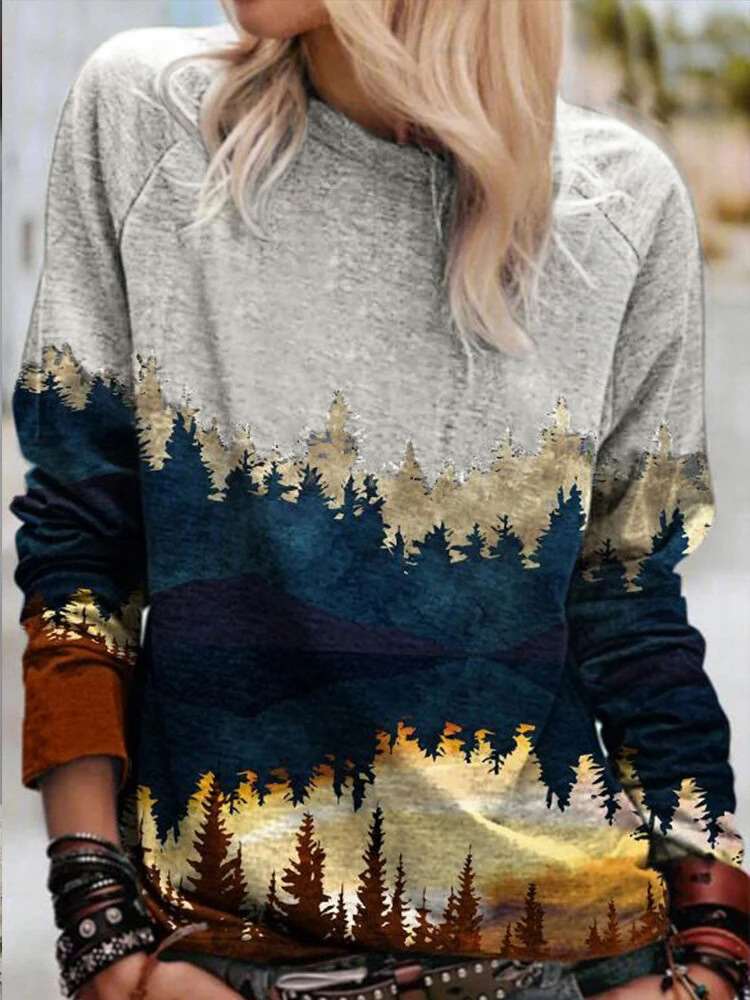 Fashion Print Round neck Long sleeve T-Shirts