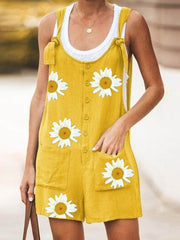Round neck Daisy printed short jumpsuits