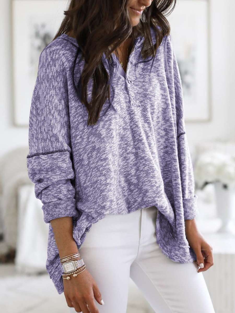 Casual V neck Fastener Long sleeve Knit Sweaters