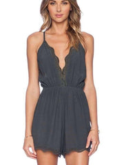 Fashion Pure V neck Vest Lace Jumpsuits