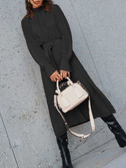 Fashion Pure High collar Long sleeve Lacing Maxi Dresses