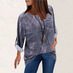 Casual Retro Print V neck Long sleeve Blouses