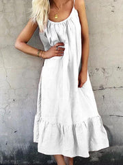 Cotton and linen halter Loose Plain Maxi dresses