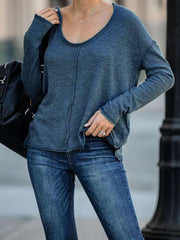 Casual Loose Pure Round neck Long sleeve T-Shirts