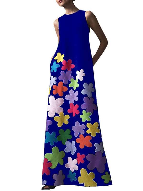 Bohemian Round-neck Elegant Flower Print Maxi Dress