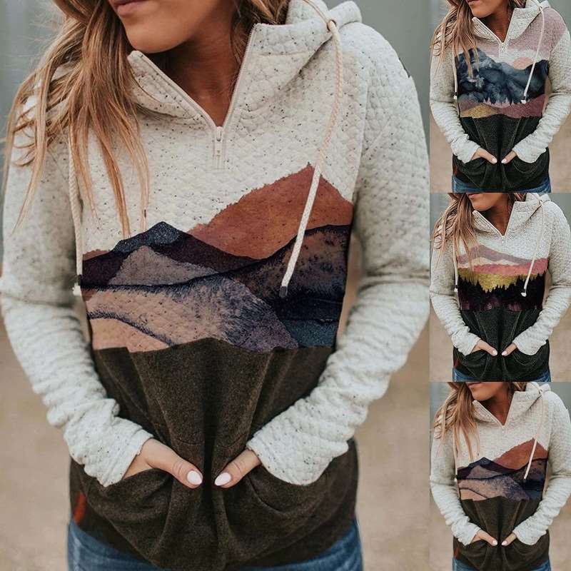 Fashion Landscape print Long sleeve Hoodies  Sweatshirts