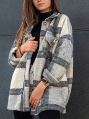 Fashion Plaid Plush Lapel Long sleeve Coats