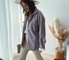 Casual Pure Lapel Long sleeve Fastener Pocket Coats