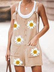 Round neck Daisy printed short jumpsuits