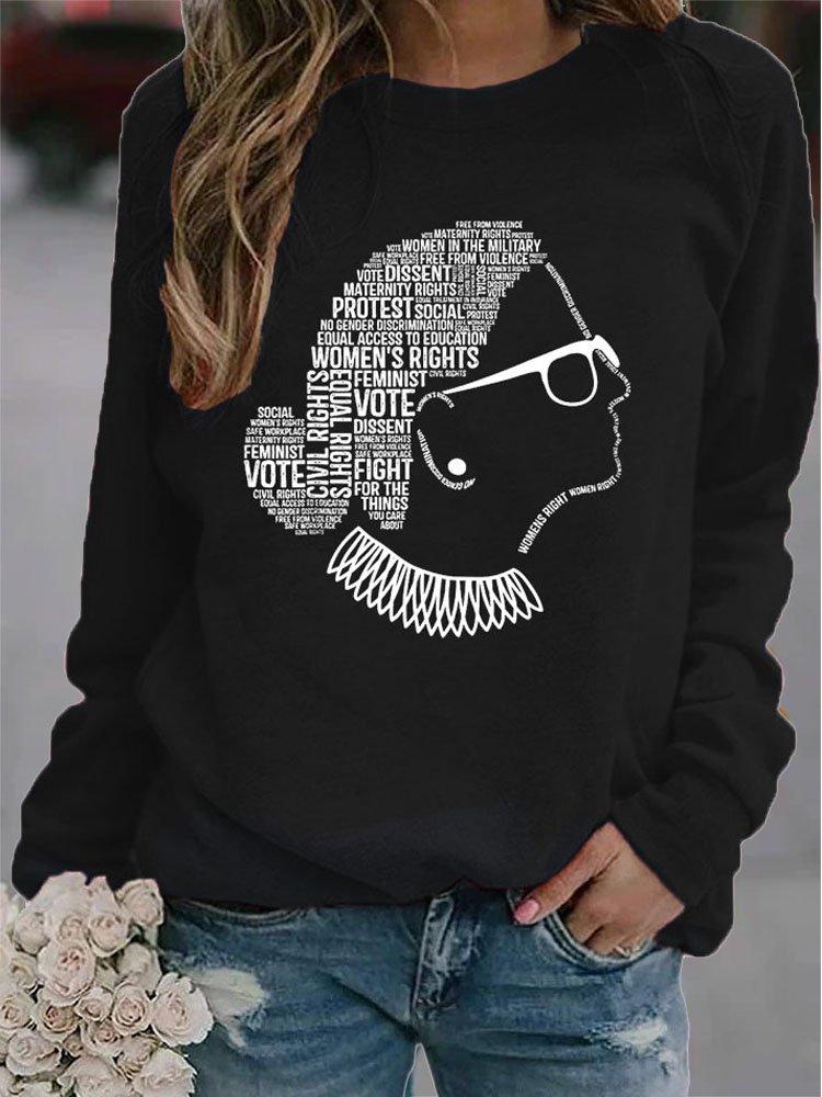 RBG Monogram Print Round Neck Long Sleeve Knitted Shift Sweatshirt