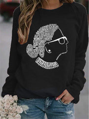 RBG Monogram Print Round Neck Long Sleeve Knitted Shift Sweatshirt