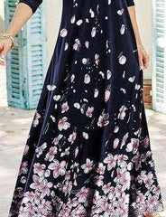Fashion Retro Floral print Round neck Long sleeve Maxi Dresses