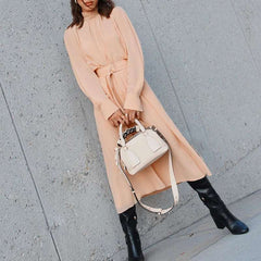Fashion Pure High collar Long sleeve Lacing Maxi Dresses