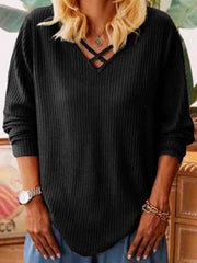 Casual Pure V neck Long sleeve Knit Sweaters