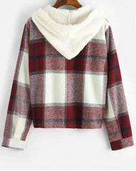 Fashion Plaid print Brushed Hoodie Long sleeve Blouses