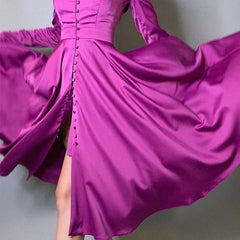 Fashion Pure Lapel Long sleeve Fastener Skater Maxi Dresses