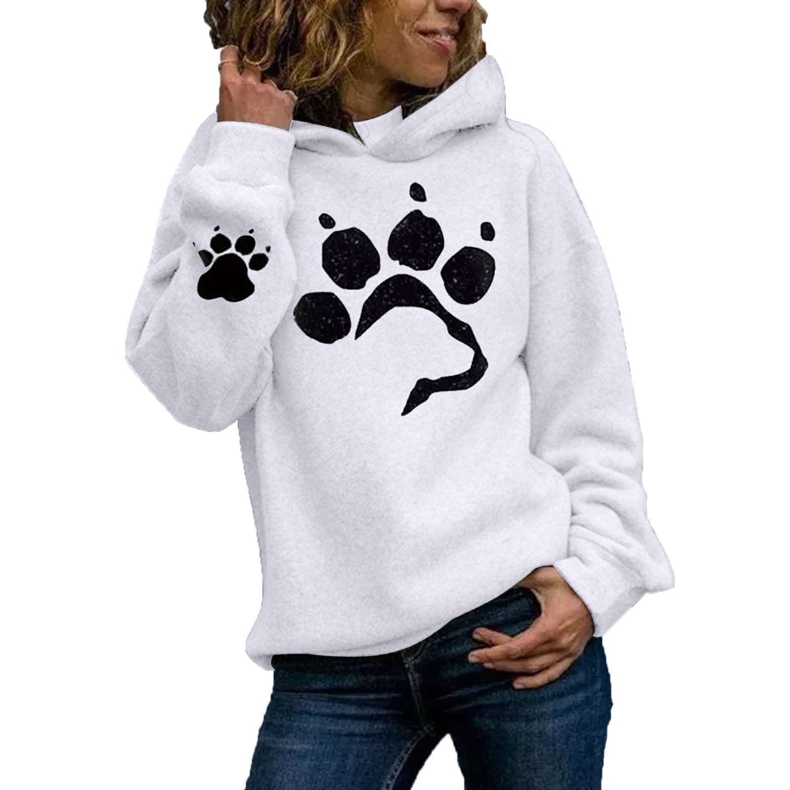 Fashion Paw print Long sleeve Hoodies Sweatshirts