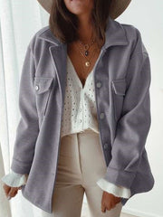 Casual Pure Lapel Long sleeve Fastener Pocket Coats