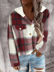 Fashion Plaid print Brushed Hoodie Long sleeve Blouses