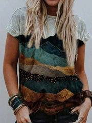 Casual Landscape print Round neck Short sleeve T-Shirts