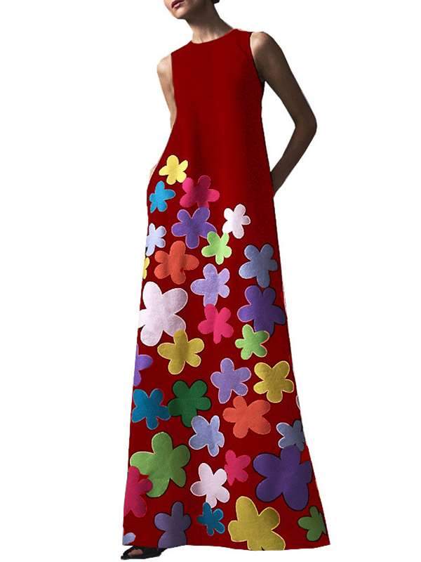 Bohemian Round-neck Elegant Flower Print Maxi Dress