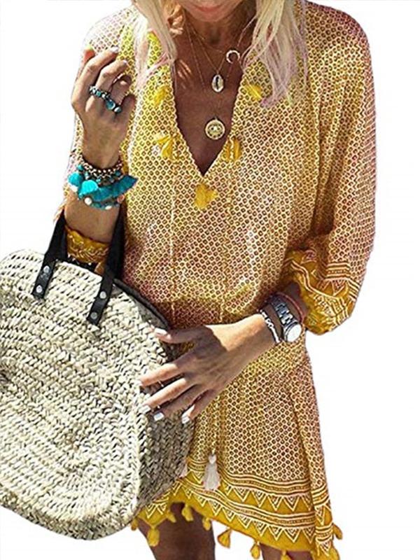 Sexy V Neck Seven Cuff Tassels Casual Dresses
