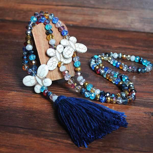 Vintage Casual Crystal Tassel Turquoise Necklaces for Women