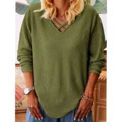 Casual Pure V neck Long sleeve Knit Sweaters