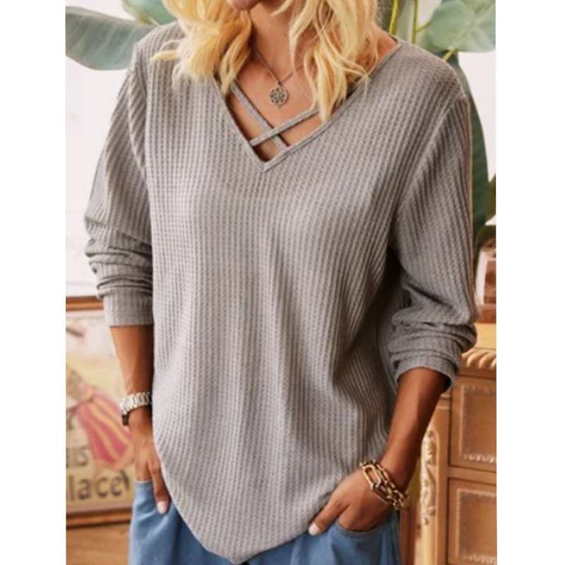 Casual Pure V neck Long sleeve Knit Sweaters