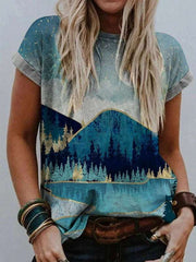 Casual Landscape print Round neck Short sleeve T-Shirts