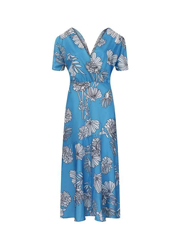 Women Casual Sexy Deep V Neck Floral Print Maxi Dresses