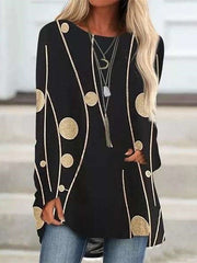 Casual Print Round neck Long sleeve Plus T-Shirts