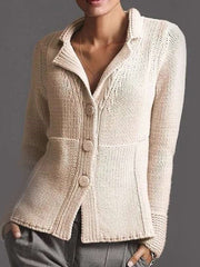 Fashion Pure Lapel Long sleeve Knit Fastener Cardigan