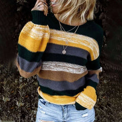 Casual Loose Stripe Round neck Long sleeve Knit Sweaters