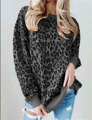 Casual Loose Leopard print Round neck Long sleeve T-Shirts
