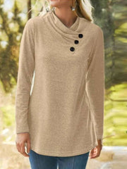 Casual Pure V neck Fastener Long sleeve T-Shirts