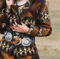 Fashion Retro print Lapel Long sleeve Coats