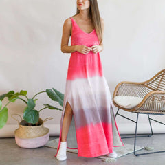 Casual Loose V neck Sleeveless Gradient Maxi Dresses