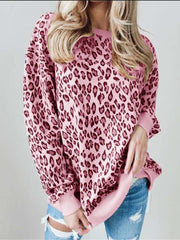Casual Loose Leopard print Round neck Long sleeve T-Shirts
